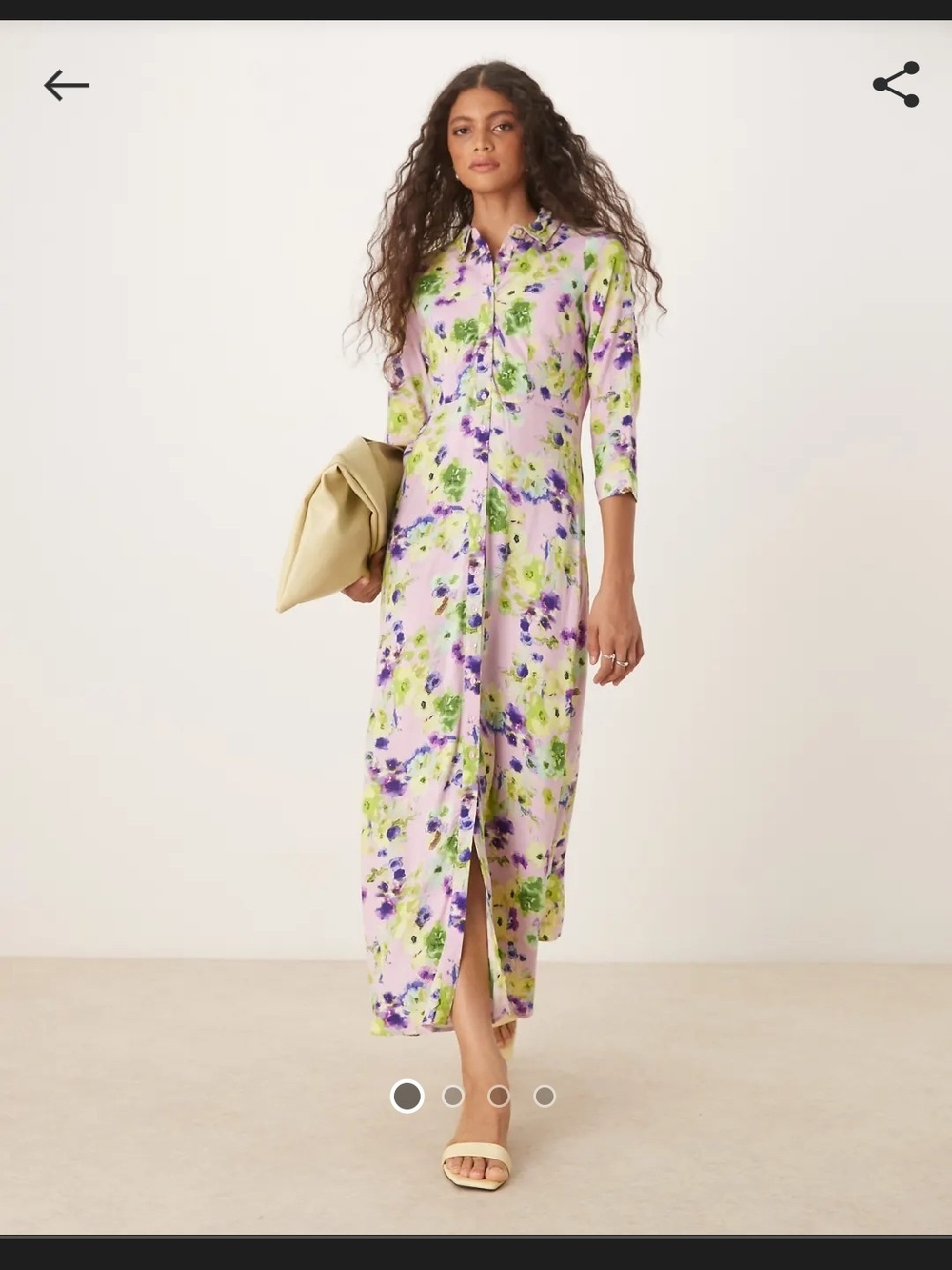YAS Maxi Shirt Dress In Pale Lilac Floral Print